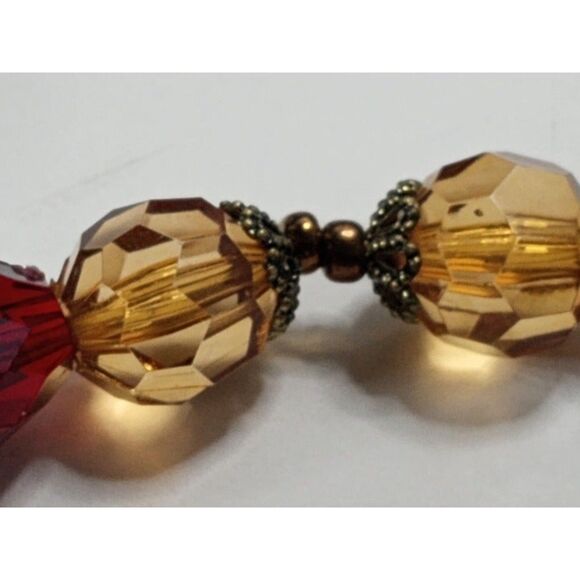 Vintage Avon Necklace and Bracelet Set Reds Oranges And Brass Clad Lucite - Picture 8 of 8